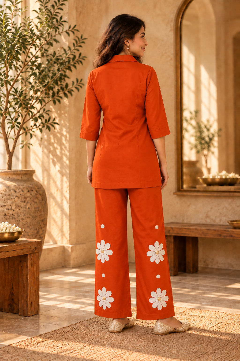 Rust Orange Floral Embroidered Co-ord Set