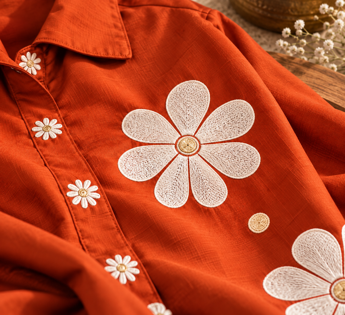 Rust Orange Floral Embroidered Co-ord Set