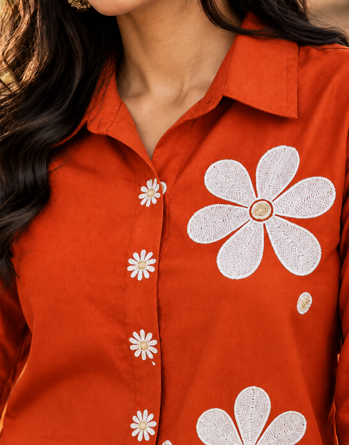 Rust Orange Floral Embroidered Co-ord Set