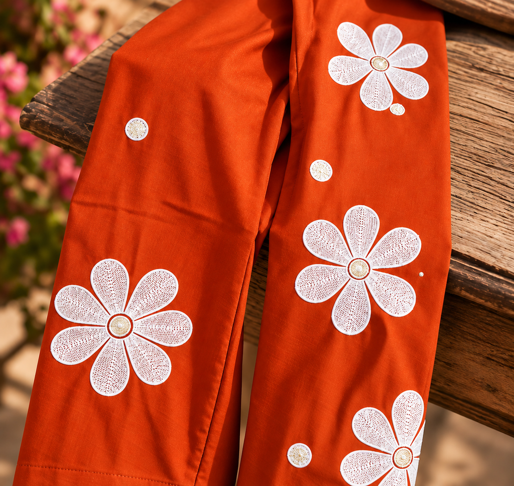Rust Orange Floral Embroidered Co-ord Set