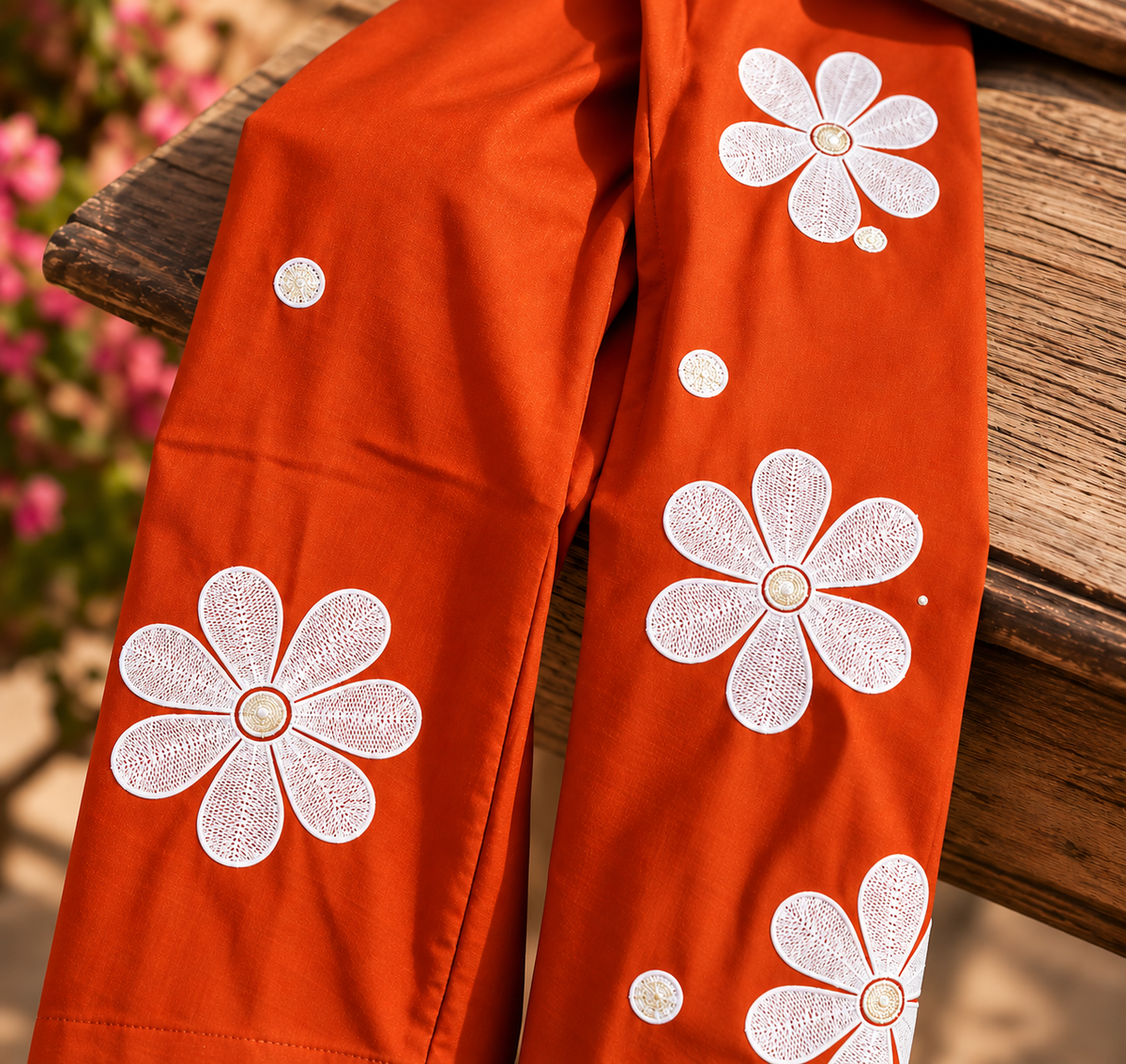 Rust Orange Floral Embroidered Co-ord Set