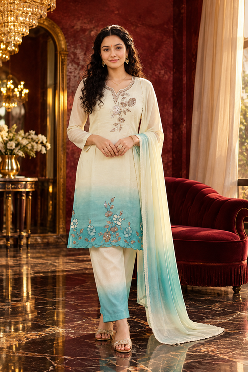 Aqua Mist Embellished 3-Piece Suit Set