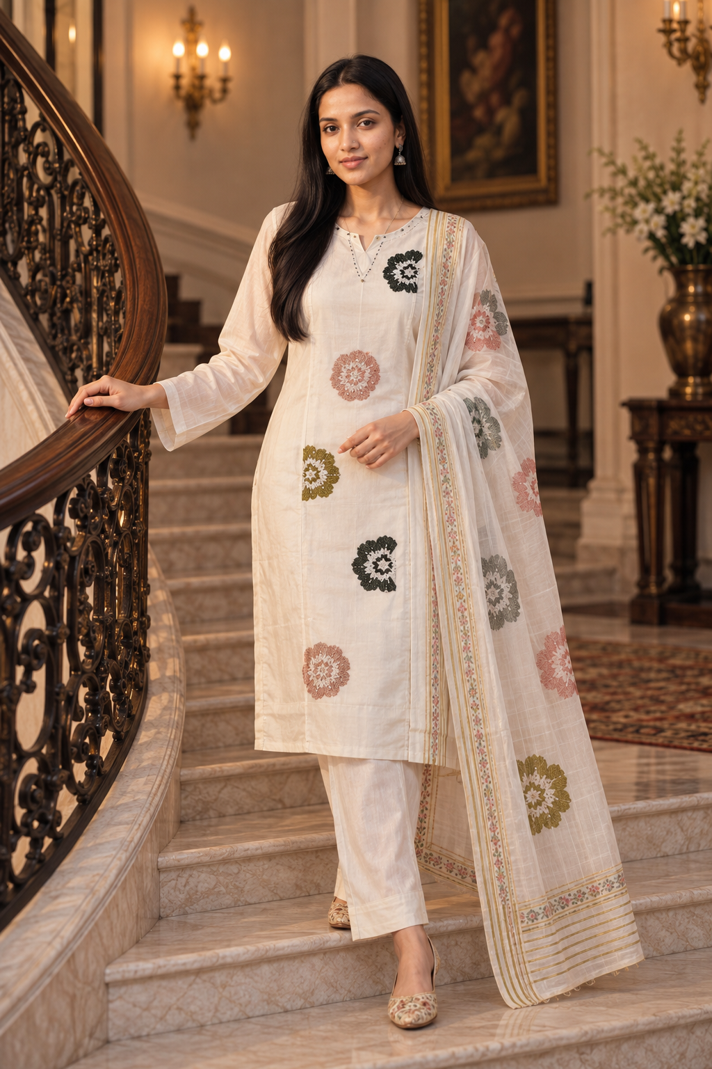 Ivory Garden Floral 3-Piece Suit Set