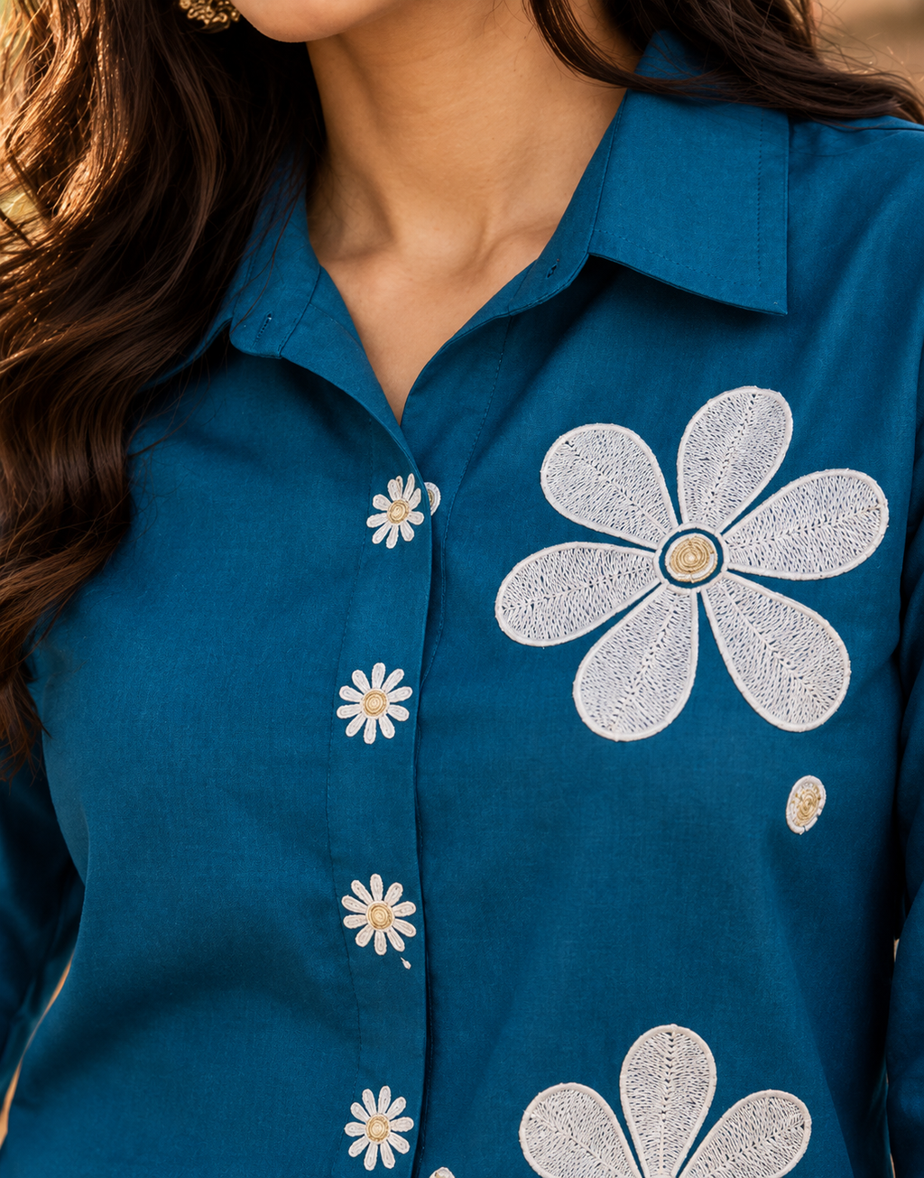 Blue Floral Embroidered Co-ord Set