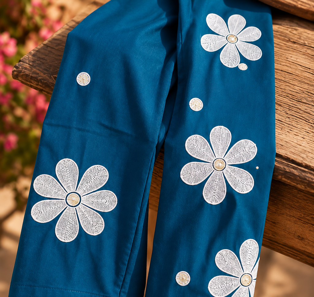 Blue Floral Embroidered Co-ord Set
