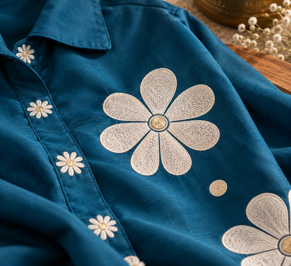 Blue Floral Embroidered Co-ord Set