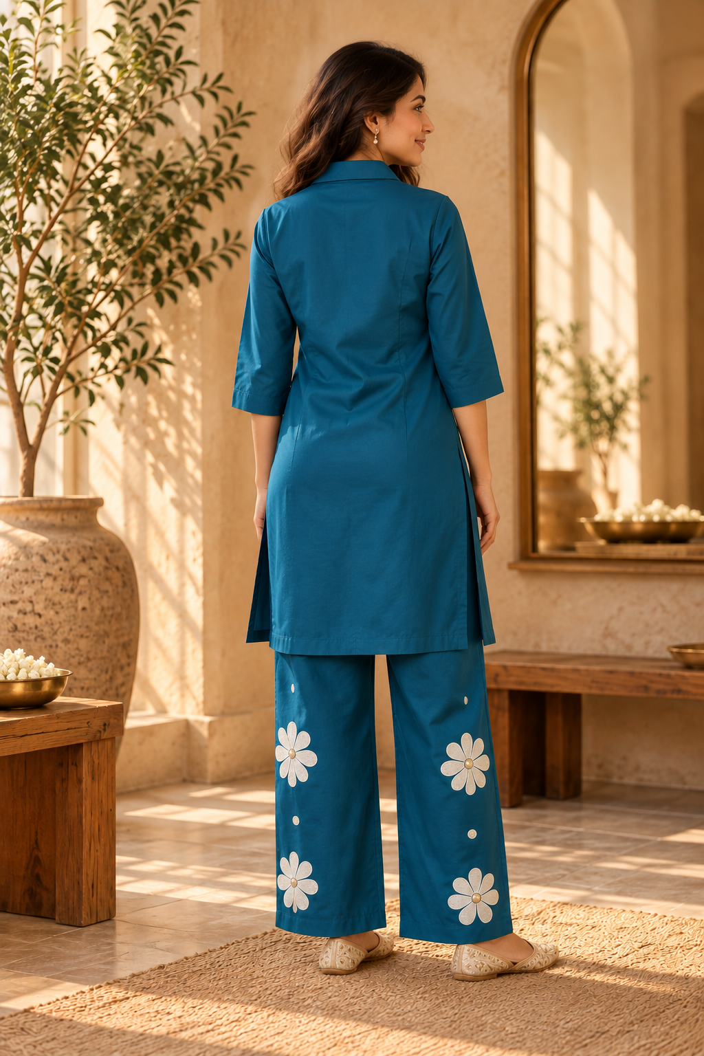 Blue Floral Embroidered Co-ord Set