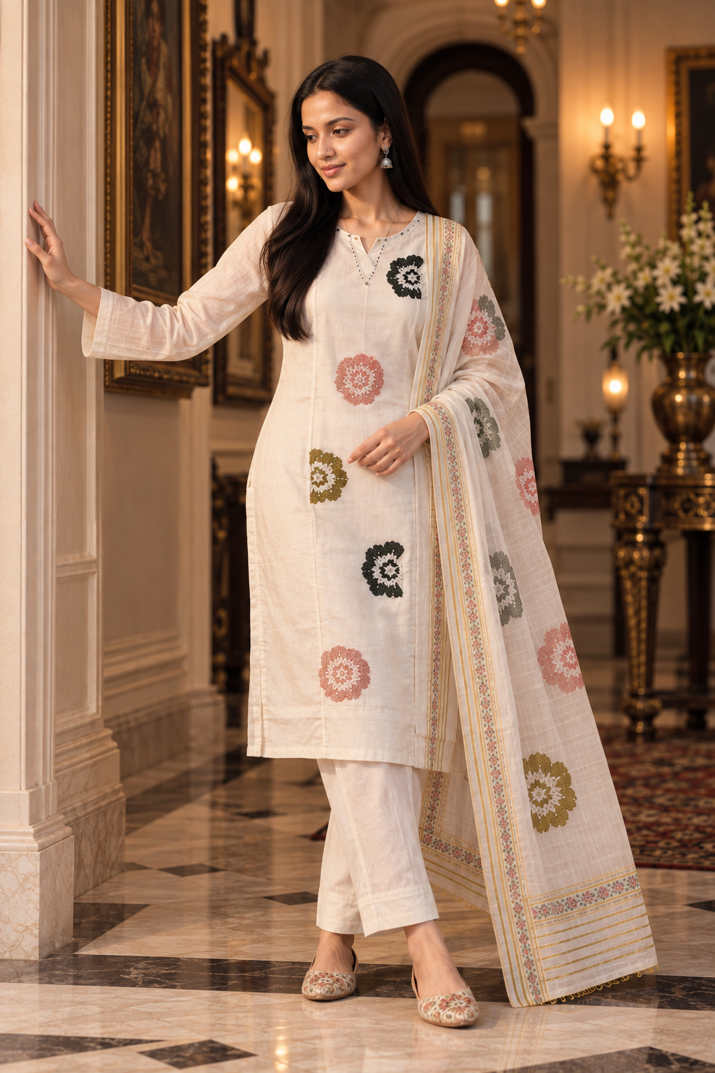 Ivory Garden Floral 3-Piece Suit Set