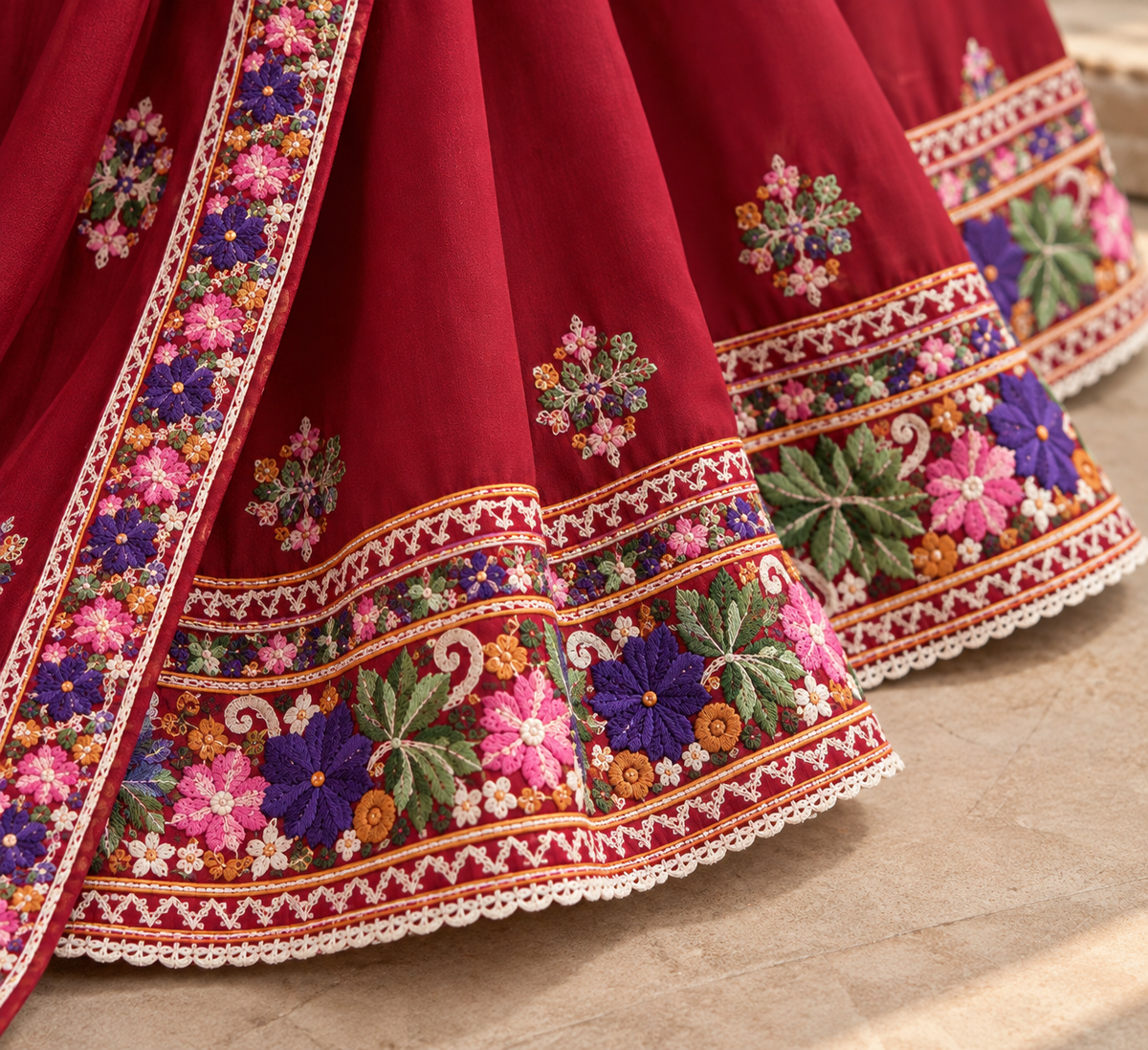 Kashmiri Wine Floral Heritage 3-Piece Suit Set.