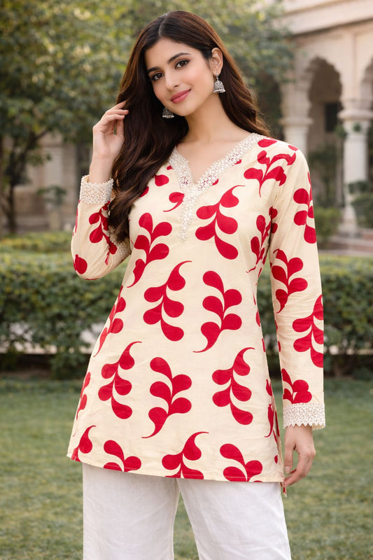 ❤️ Kesariya Cream Rosera Kurti ❤️
